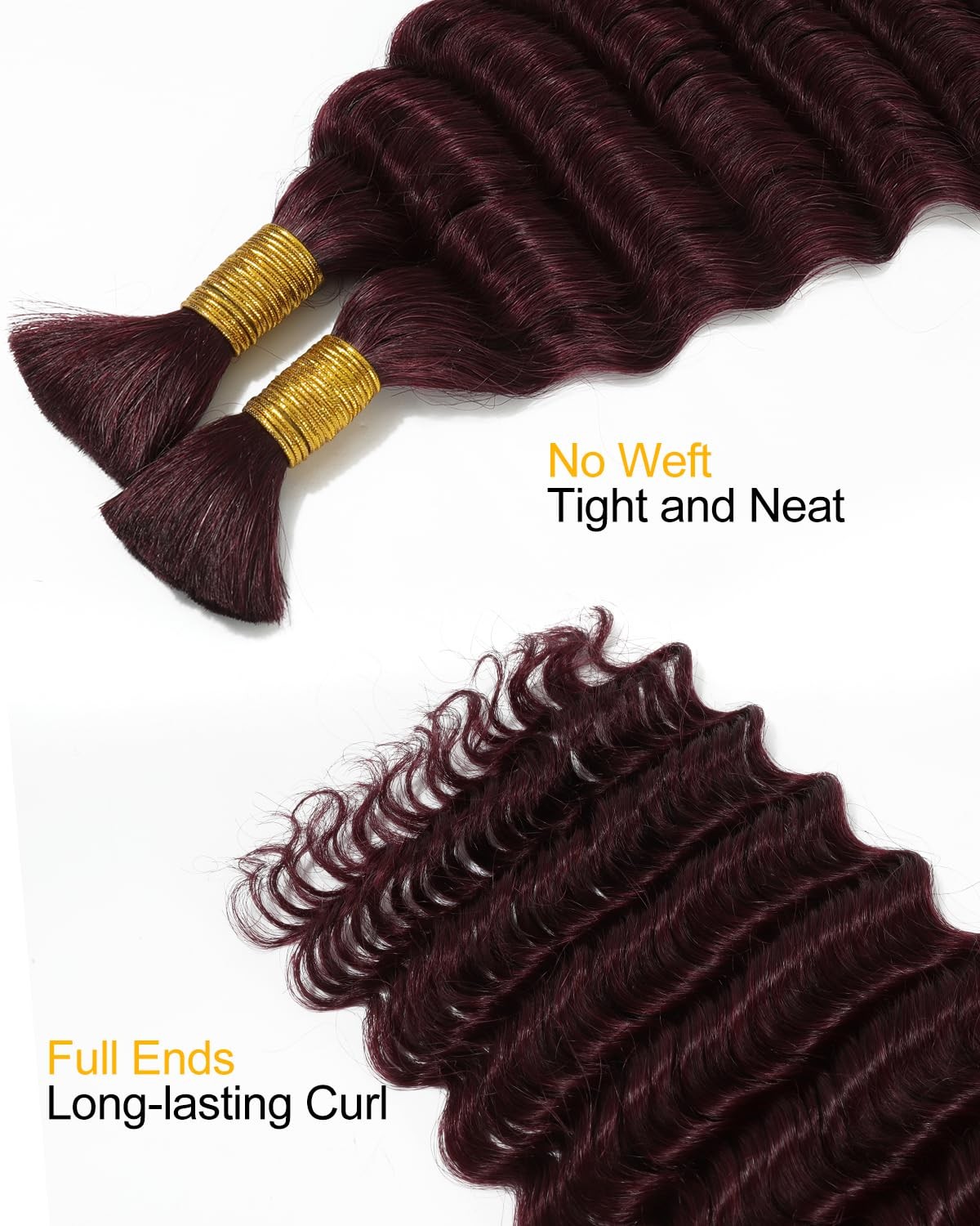 Beeos 99J Burgundy Deep Wave Boho Hair For Braiding 100G No Weft Remy Human