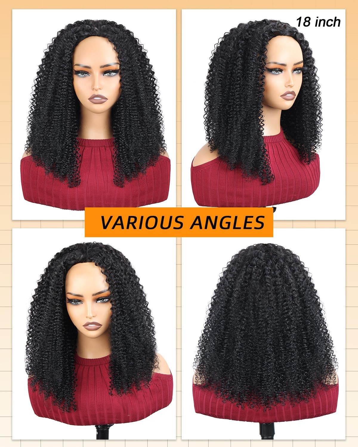 Kinky Curly Half Wig 200% Density – 18″ Afro Curly Glueless Headband Wig for Wom
