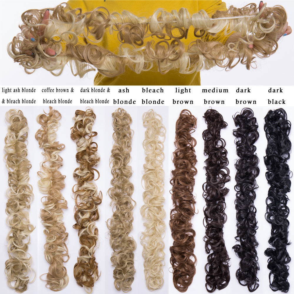 Long=Thick Hair Extension Scrunchie Wrap Messy Bun Updo Curly Ponytail Chignon H