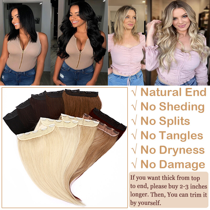 THICK One Piece 5Clips Weft Clip In Real Remy Human Hair Extensions Balayage US