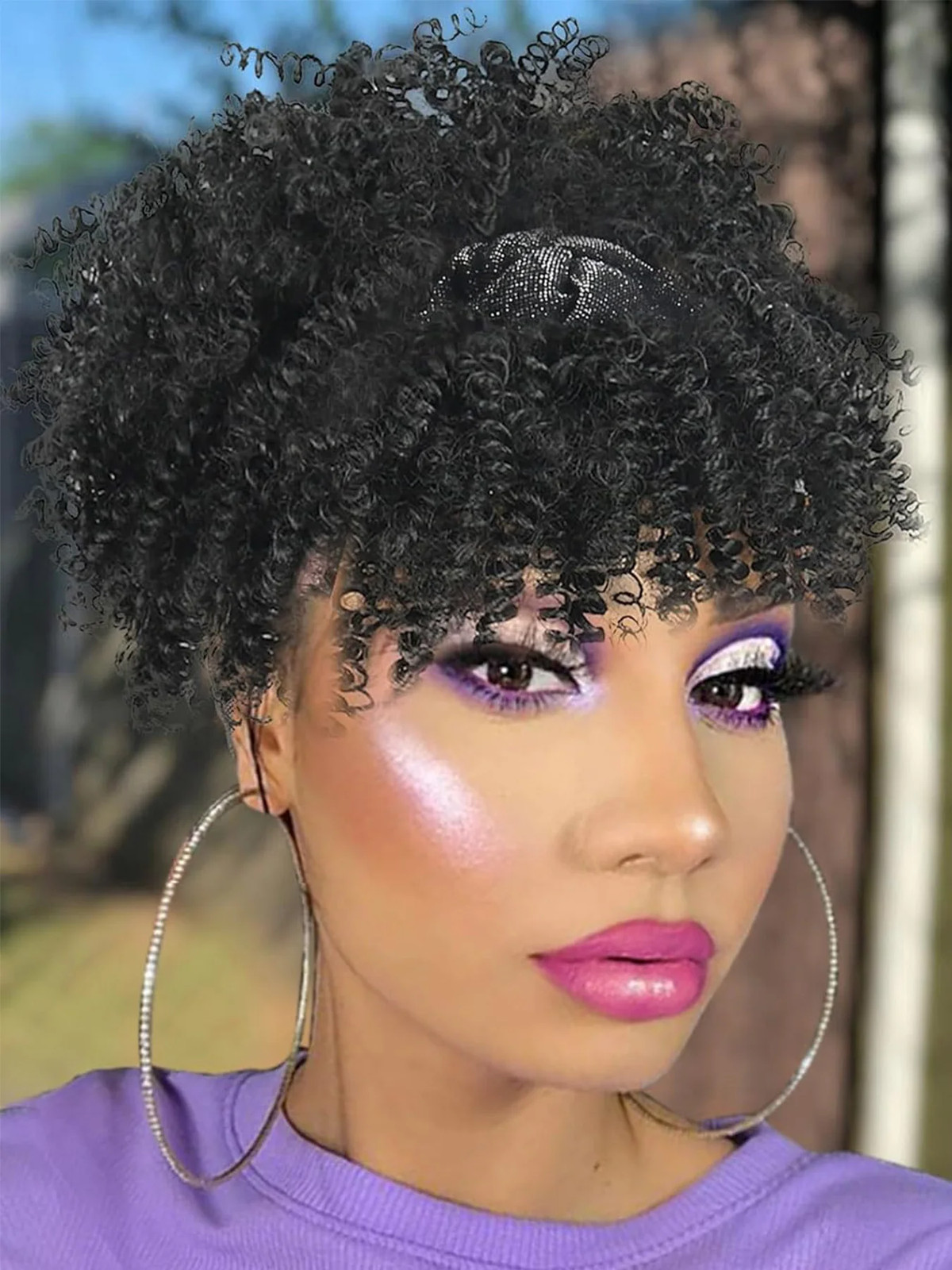 Black Soft Synthetic Short African Curly Wig For Women Headwrap fake Hair Strap