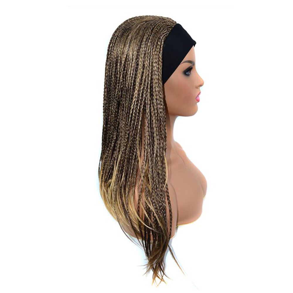 18 Inch Ombre Braided Wig with Headband Wrap Band Box Braids Wig for Black Women