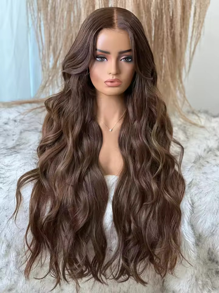 Ombre Chocolate Brown Balayage Highlights Lace Front 100% Human Hair Wigs