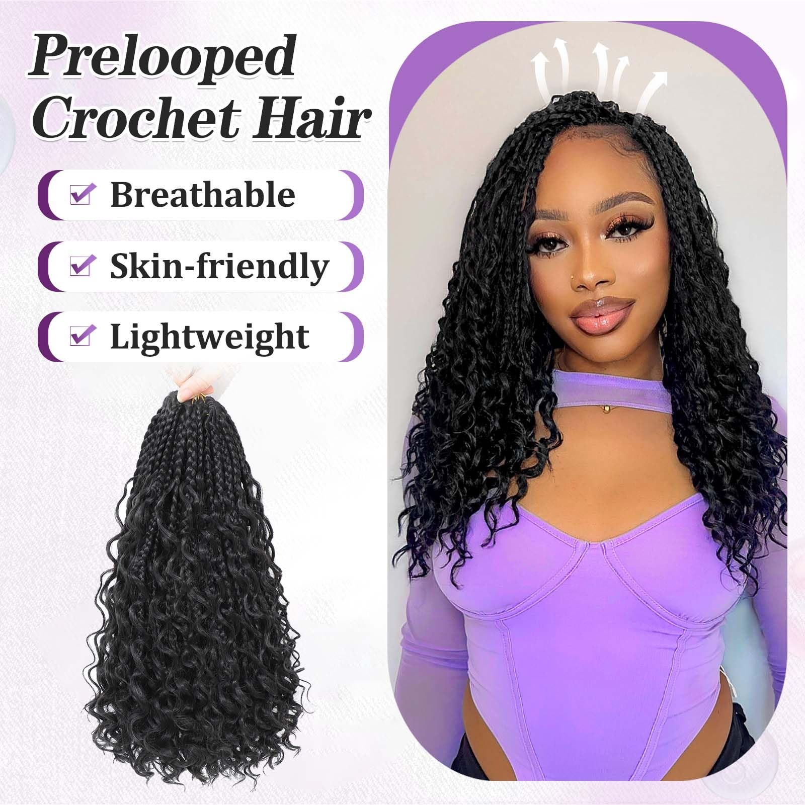 Goddess Box Braids Crochet Hair For Women-14 Inch 8 pack Pre Looped Boho Croc…