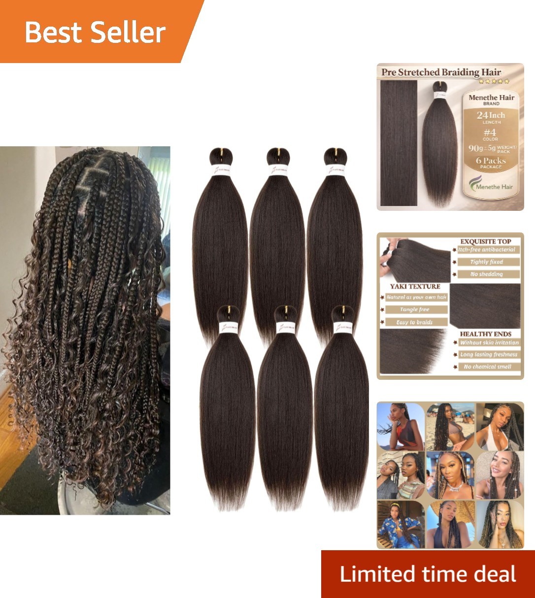 Ultra-Soft Dark Brown Synthetic Braiding Hair 24” – 6 Packs – Easy Installation