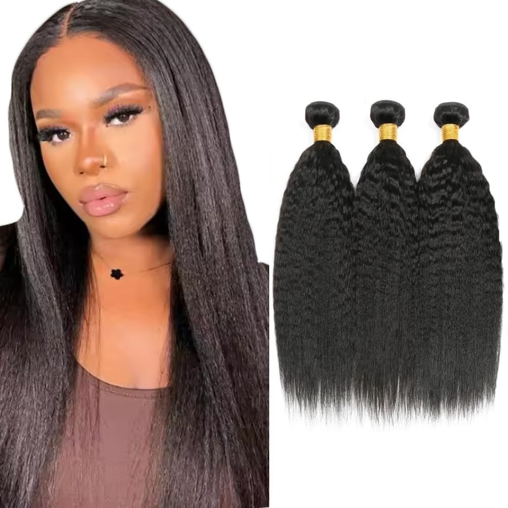 #1B Natural Black Bundles Kinky Straight Bundles Human Hair 14 16 18 Inch Bra…