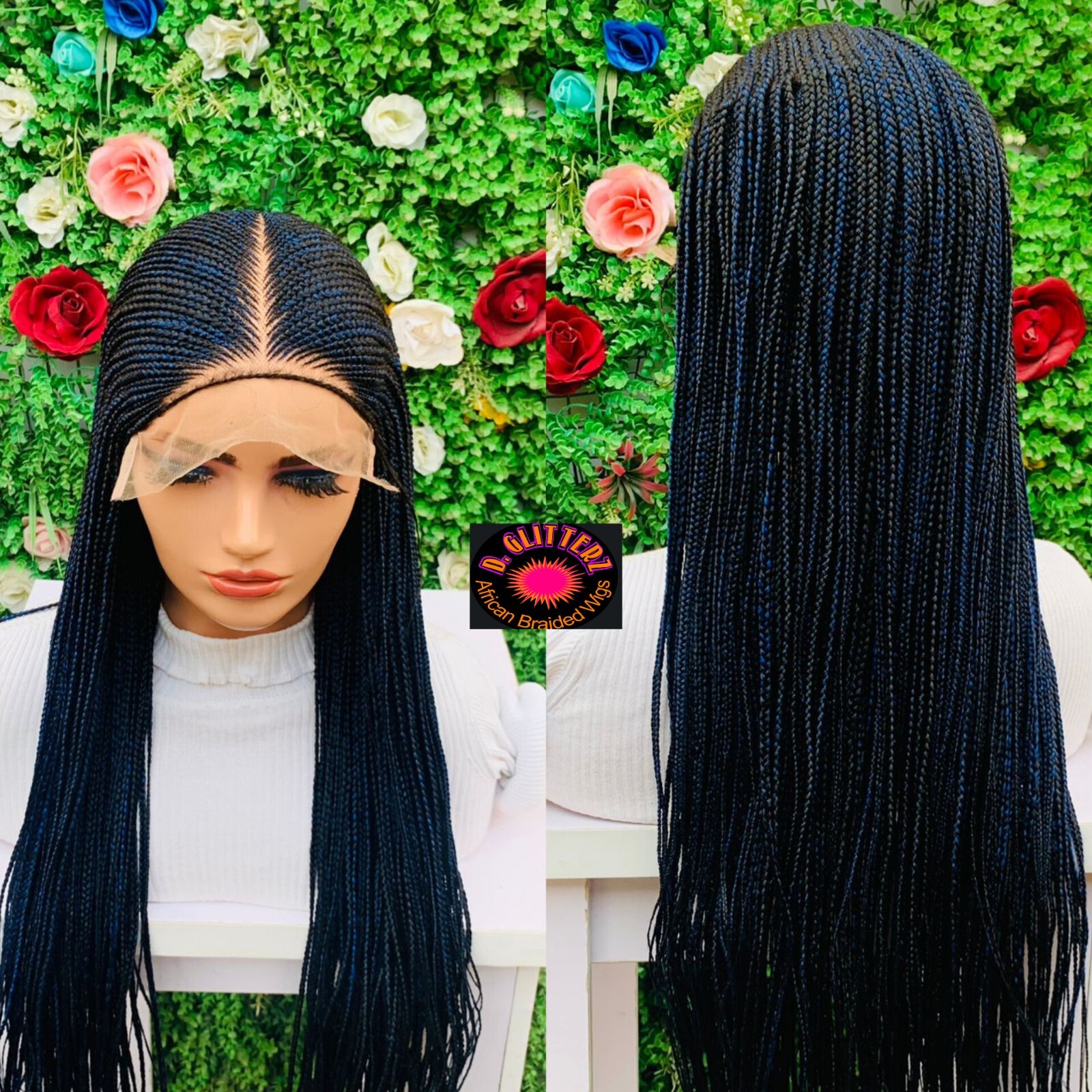 African Braided Wig On 8*8 Closure. Blue/Black 40″