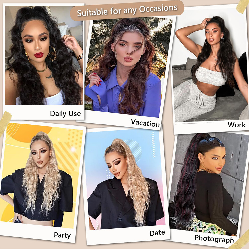 Long Thick Deep Curly Wavy Ponytails Synthetic Claw Clip-In Hair Extension Black