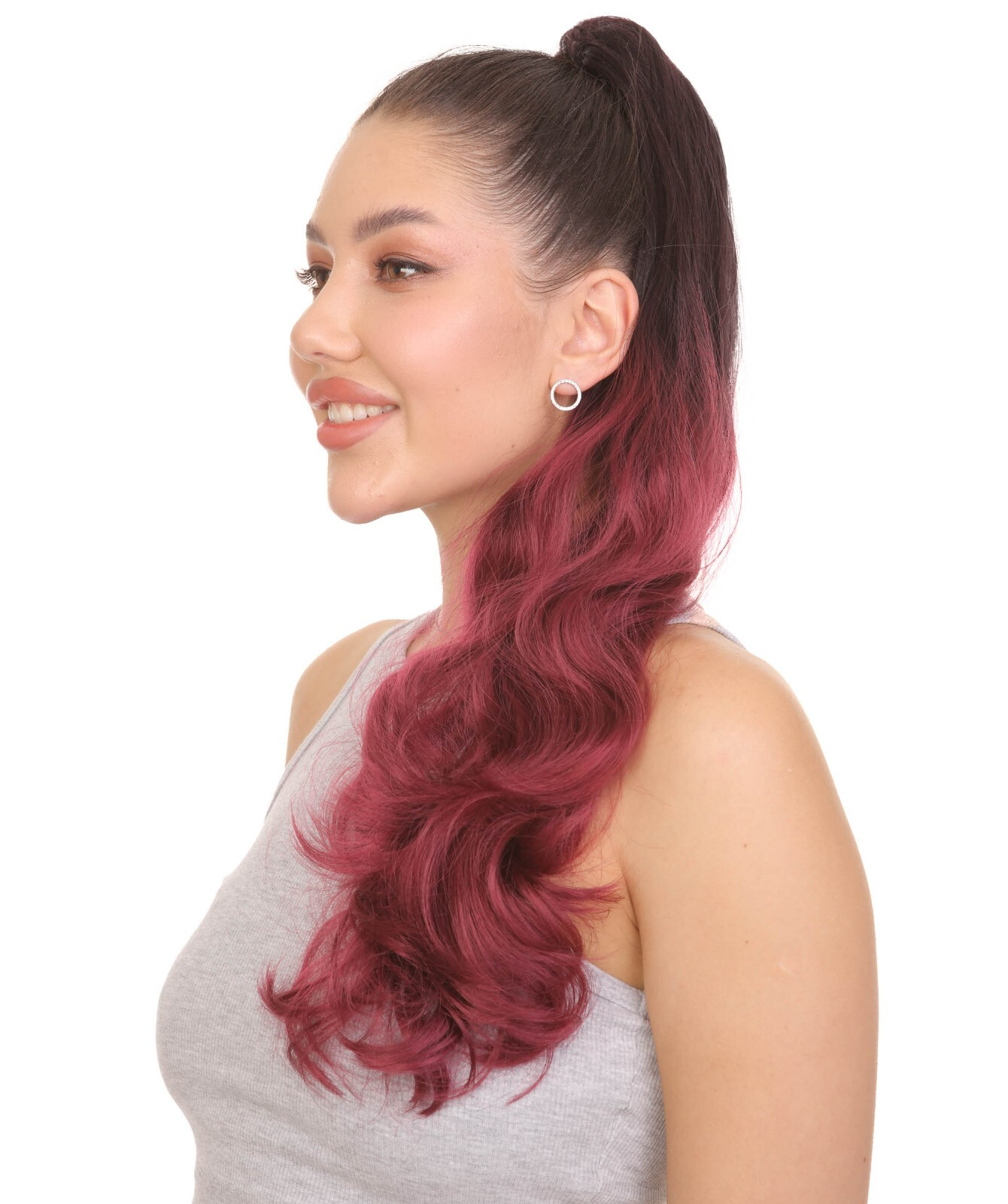 Adult Unisex 24″ Inch Black/Red Vibrant Ponytail Ombre Extension, ST-068