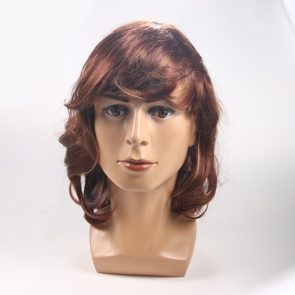 Women Girls Brown Ombre Short Curly Wigs with Bangs Fashion Natural Hair Wig US