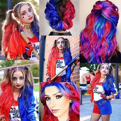 Red and Blue Hair Extensions Clip in 12 PCS, Colored Hair Extensions Party High