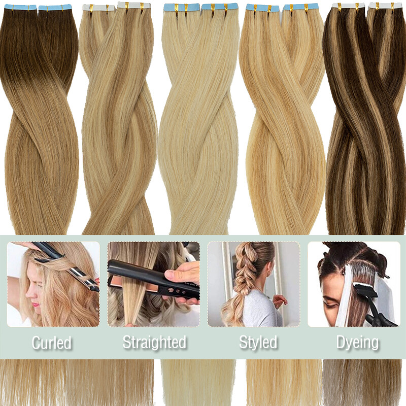 Glue Tape In Russian Human Hair Extensions Skin Weft 100% Remy Long Brown Hair
