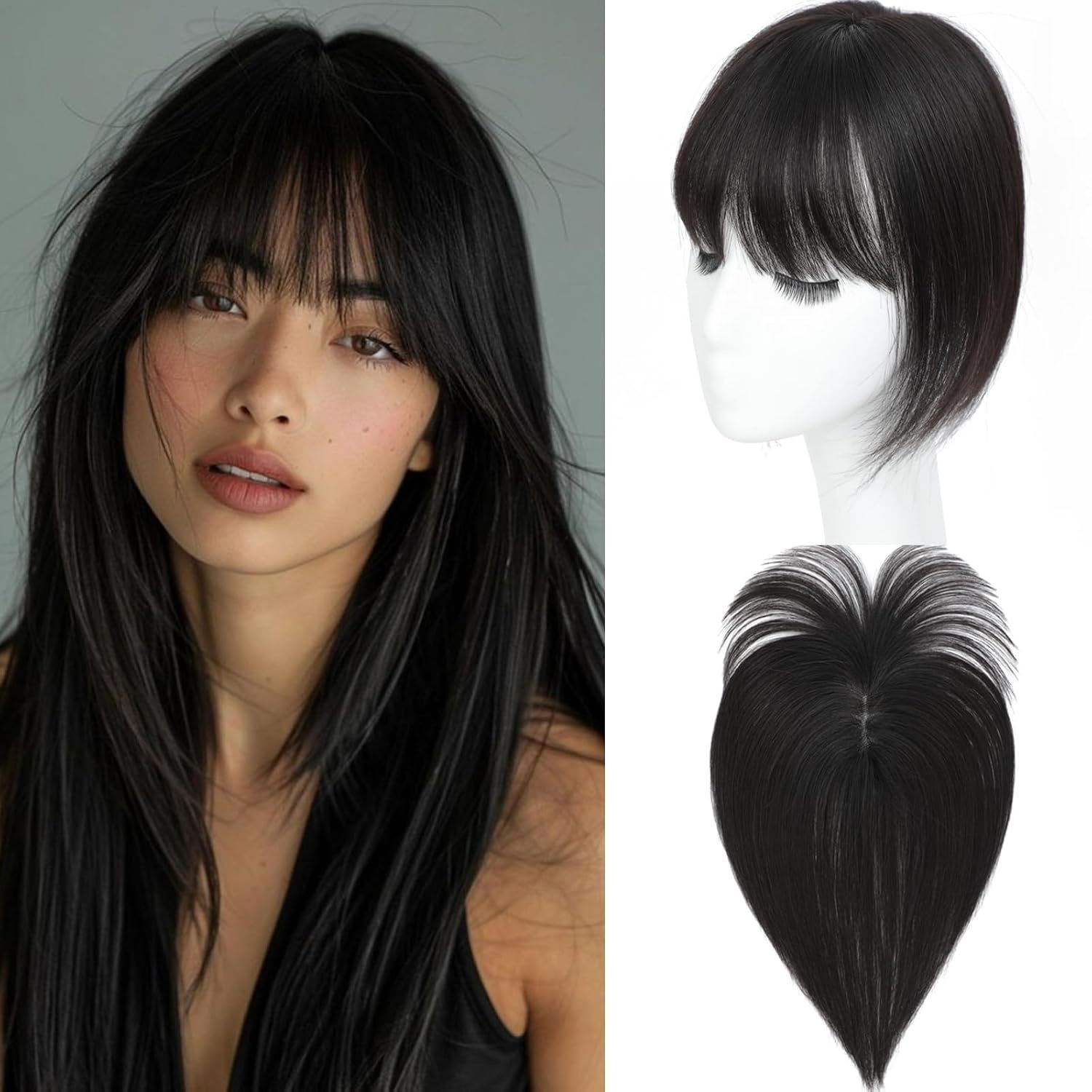 Clip-In Bang Hair Topper Synthetic Straight Air Bangs Hairpiece for Thinning Hai
