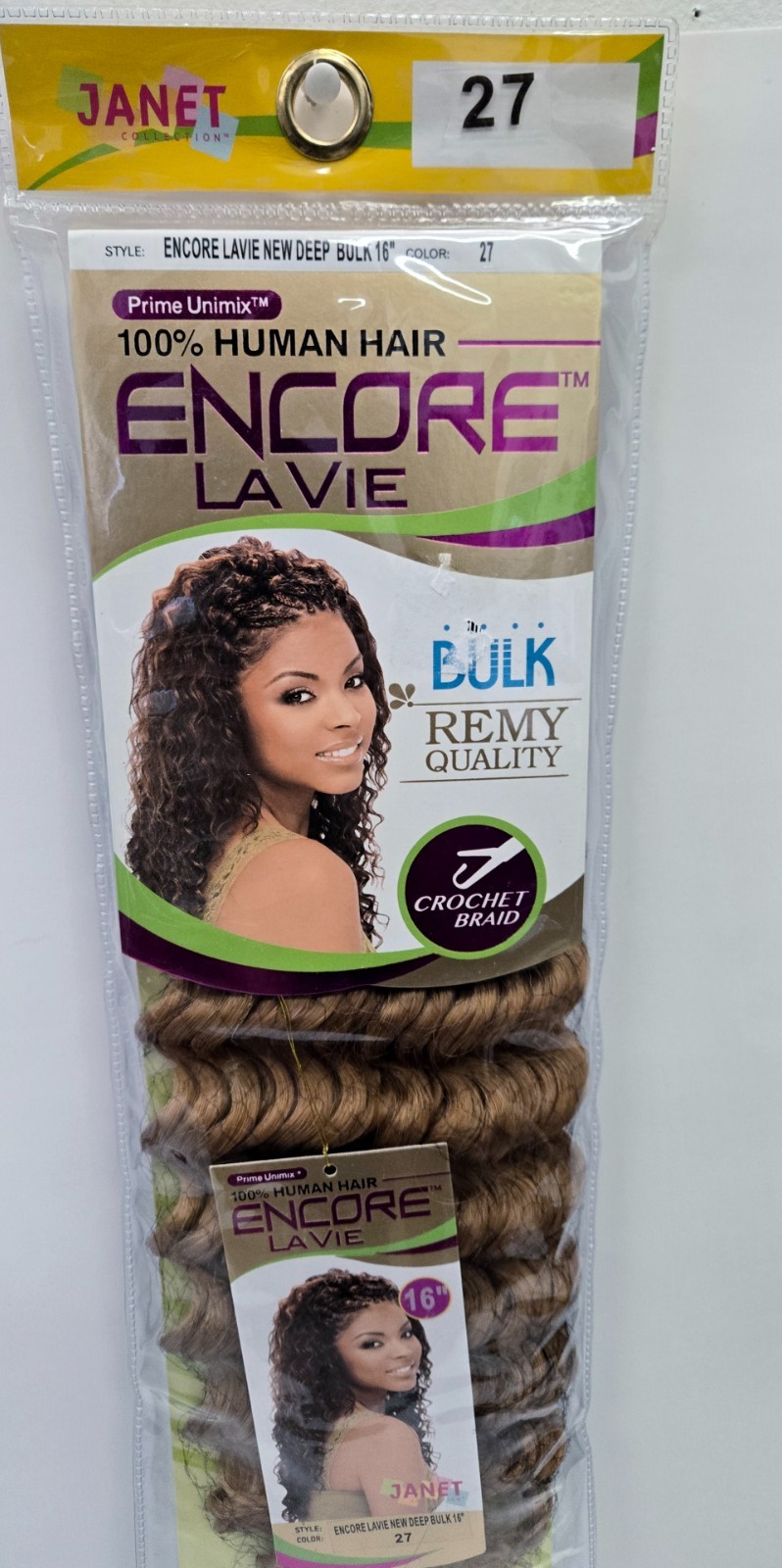 Janet Collection 100% Human Hair Crochet Braid Deep Bulk 16″ Color 27