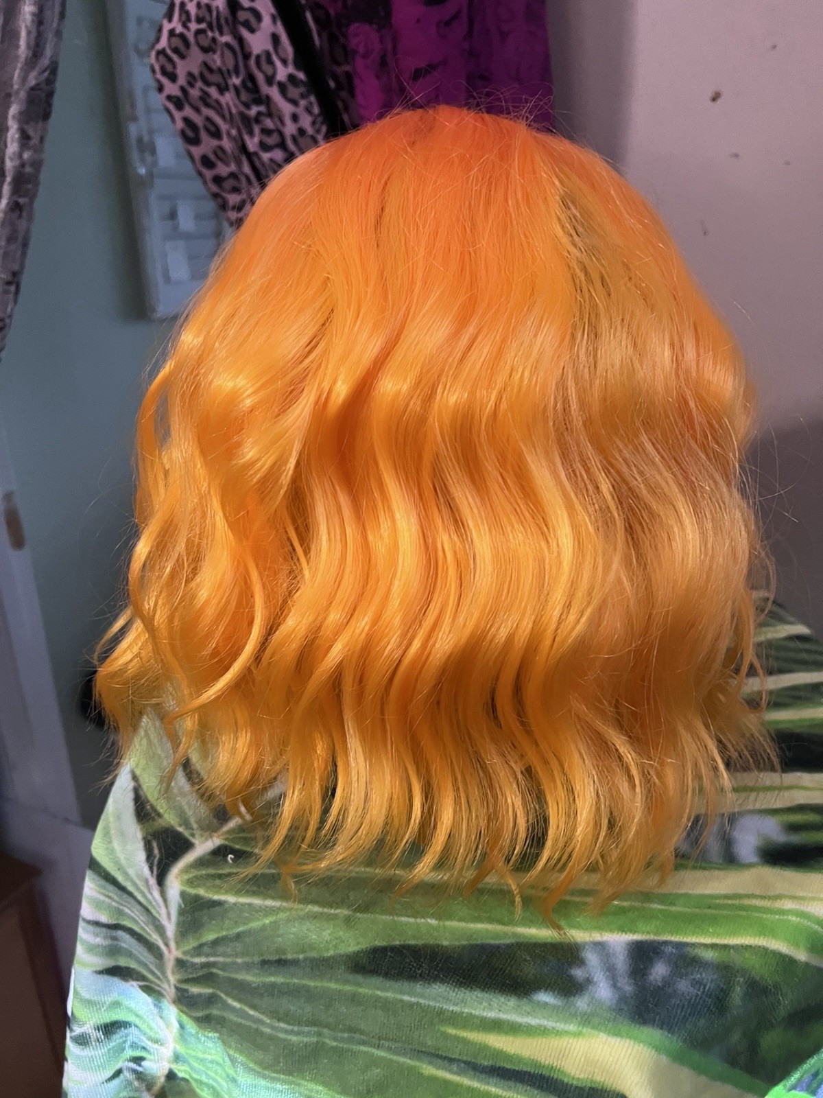 Adult Women’s Wavy Wig with Bangs Orange/Yellow Colored Hairpiece