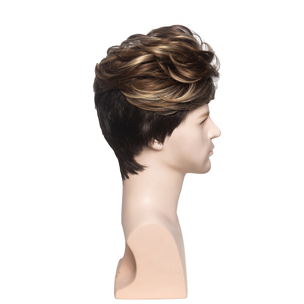 Men’s Short Straight Golden Brown Ombre Wig Heat Resistant Synthetic Daily Wear