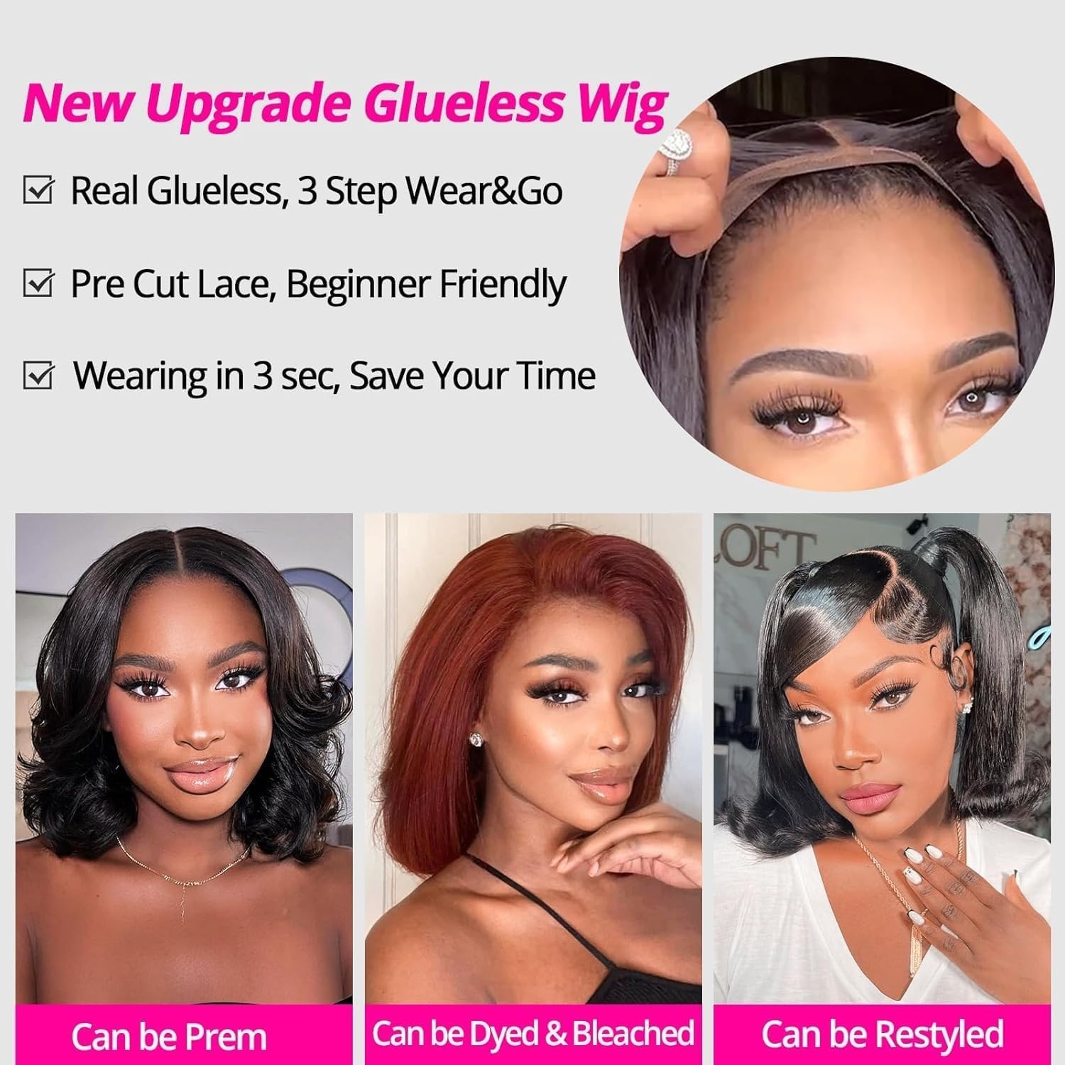 Wear and Go Glueless Bob StraightWig Human Hair Pre Plucked Pre Cut 4×4 Lace Wig