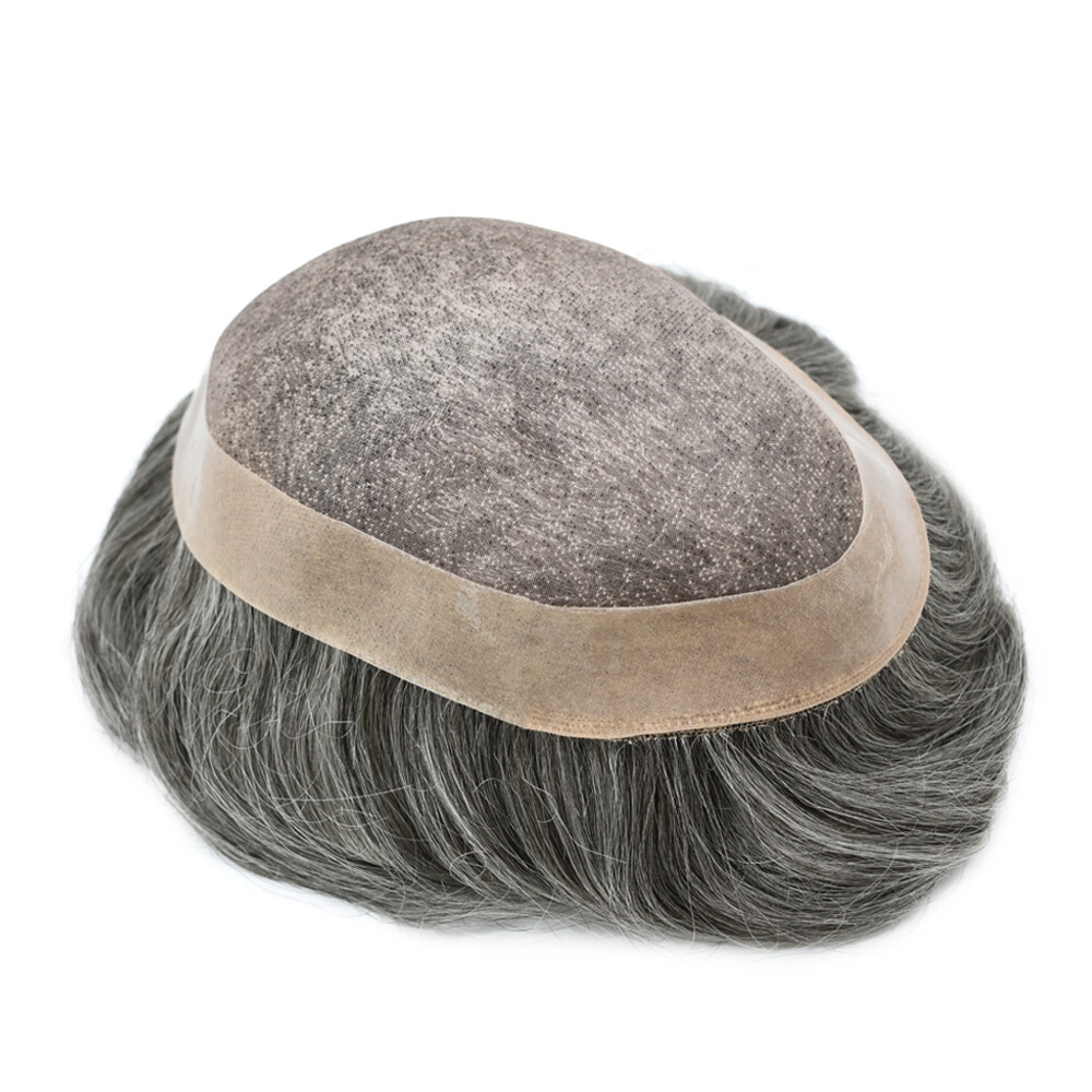 Fine Mono Mens Toupee Poly PU Around Hairpieces Black Brown 100% Human Hair Wigs