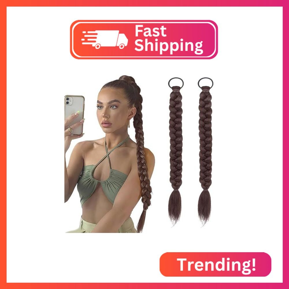 2Pcs Braided Ponytail Extensions with Hair Ties Soft Synthetic Hair Pieces Strai