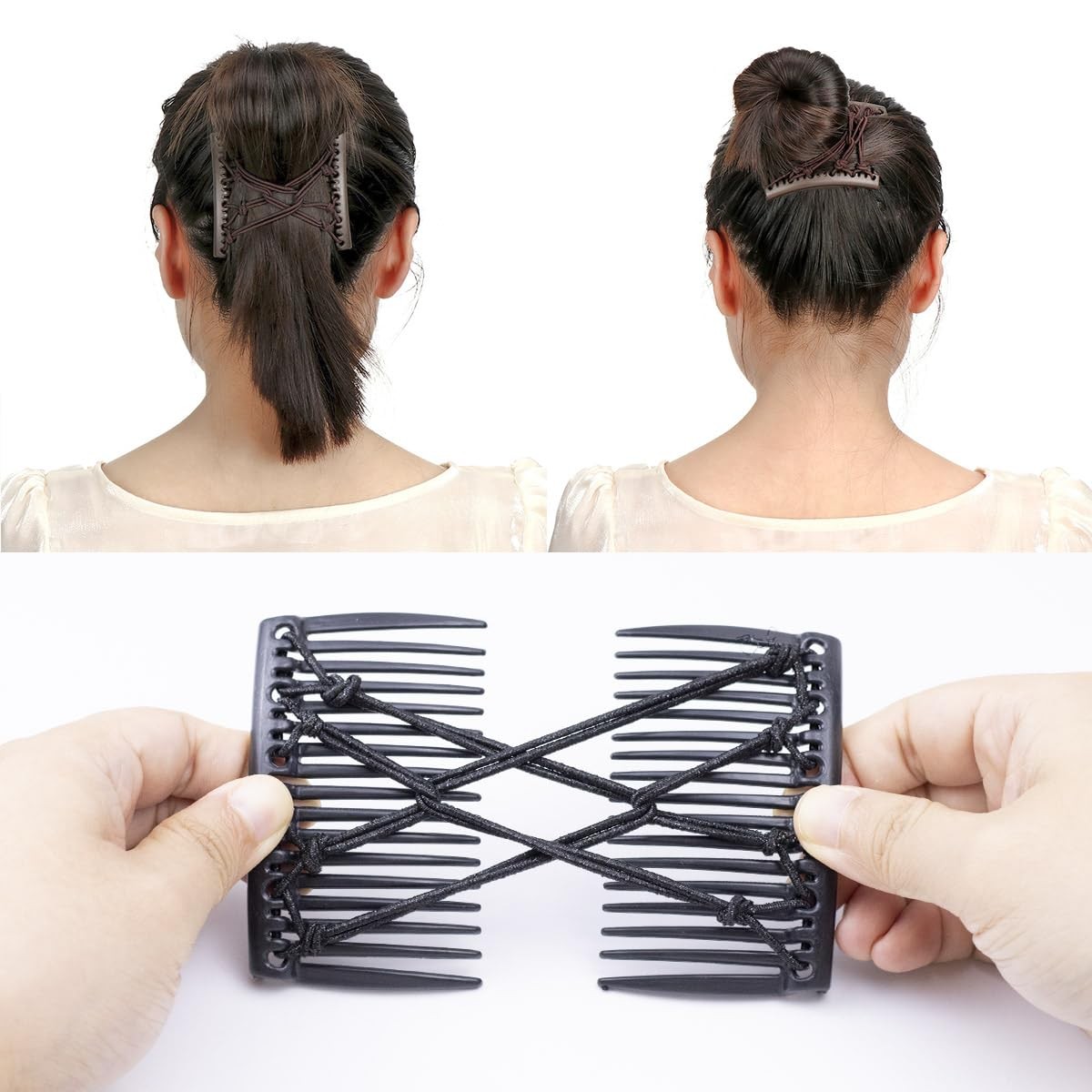 5 Pieces Elastic Magic Hair Comb Stretchy Double Comb Hair Forks Clips for Women