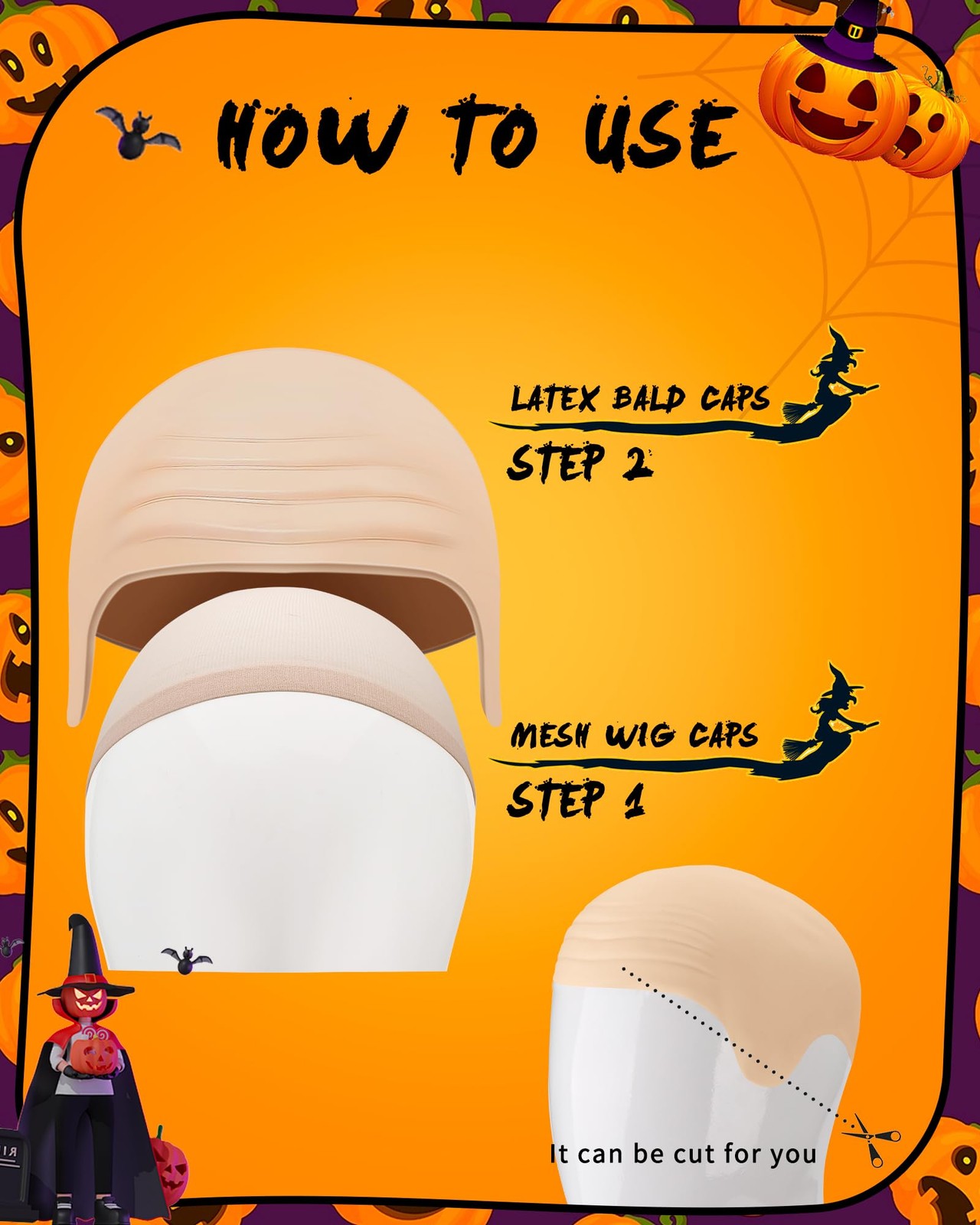 Hoedia 2-Pack Latex Bald Cap with 2 PCS Wig Caps 3 cm x 2 x 1 cm, Natural