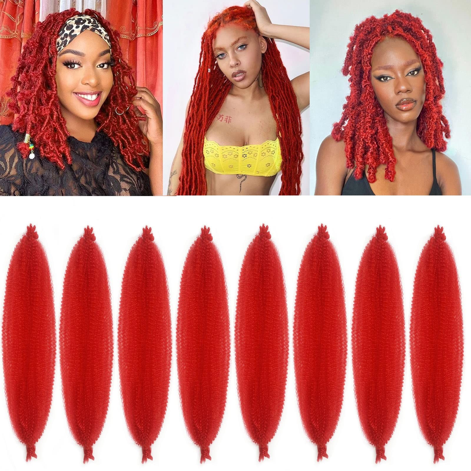 Springy Afro Twist Hair 36″ 8 Packs Red Marley Pre-fluffed Spring Twist