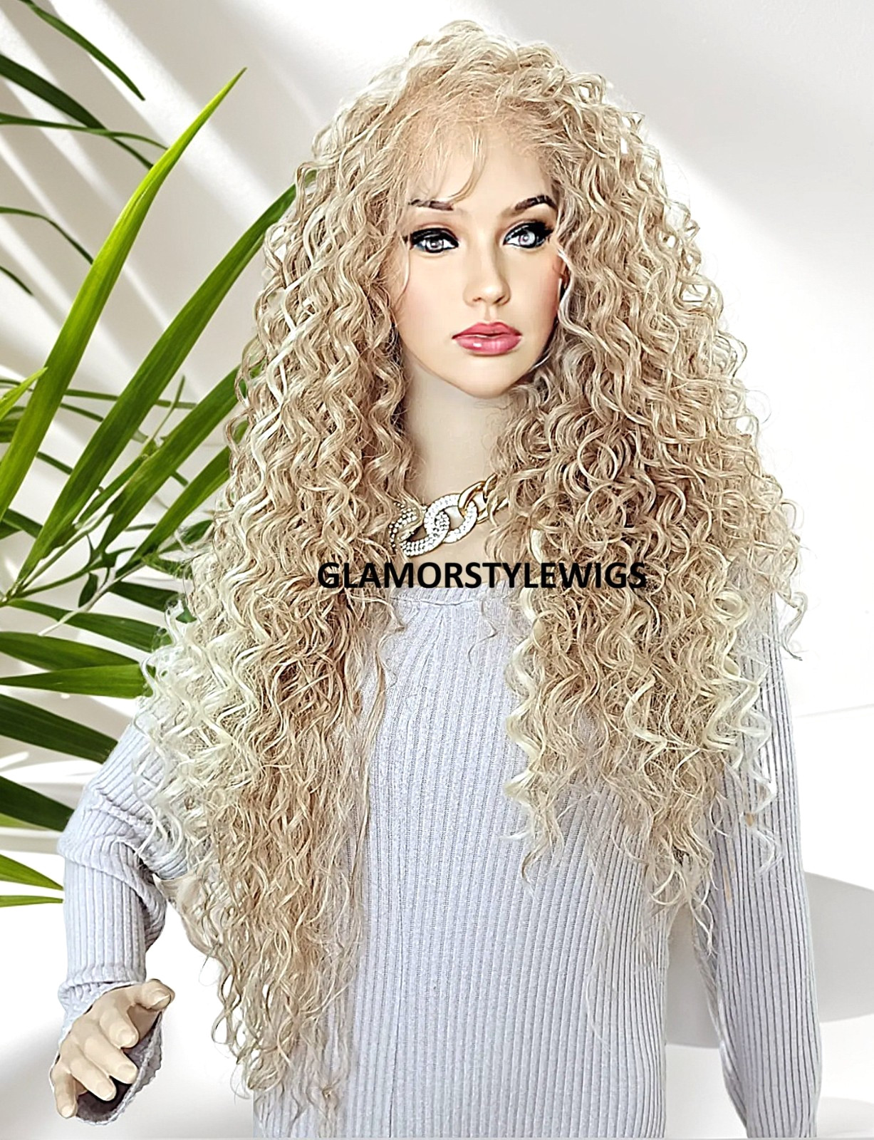 37” FREE PART LACE FRONT FULL WIG LONG CURLY LAYERED MEDIUM BLONDE MIX T27.613
