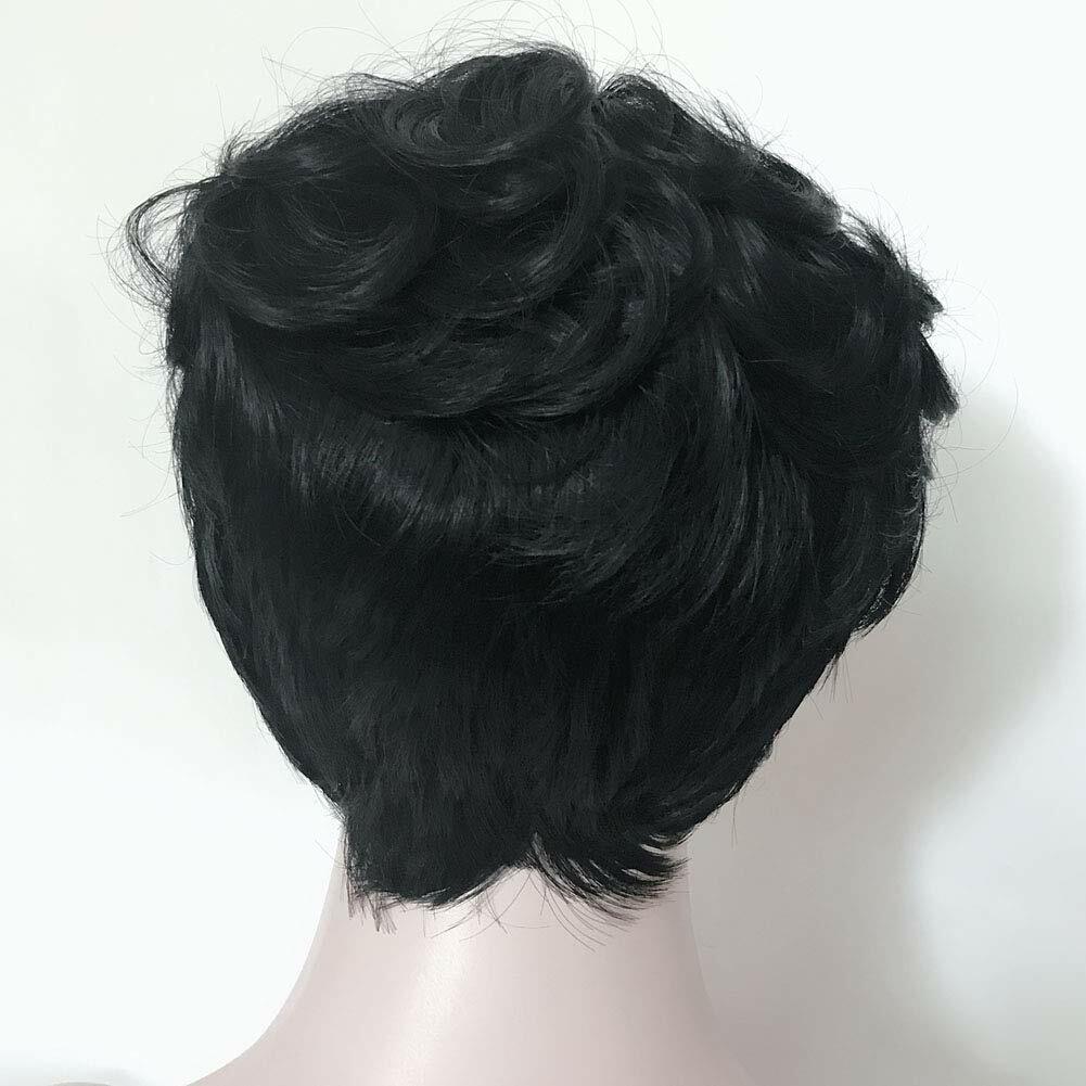 Short Black Curly Wig Pixie Cut Human Hair Wigs No Lace Glueless Wave Wig Soft
