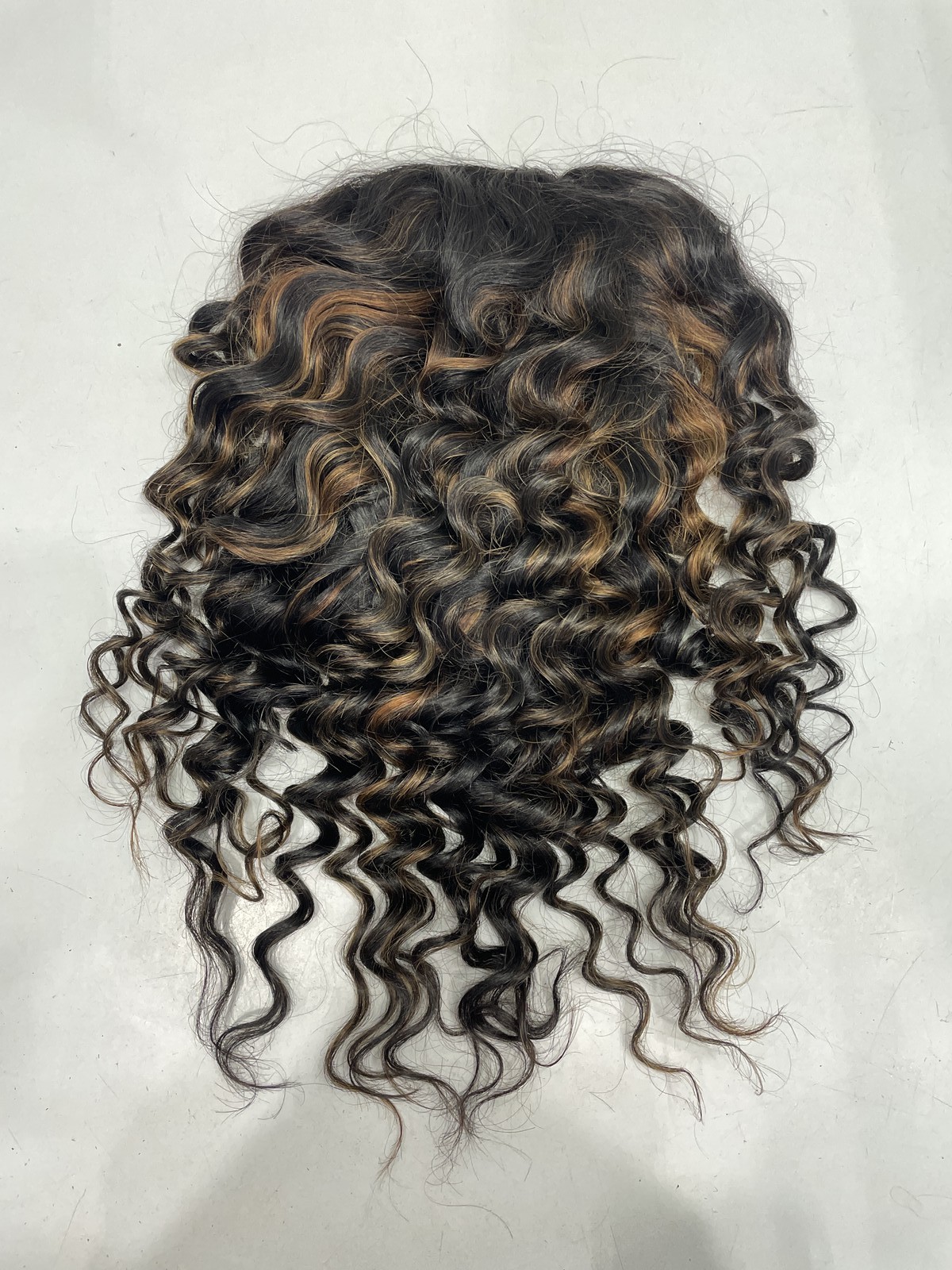 Natural Black With Highlights Water Wave Human Hair Blend Half Wig, 20″