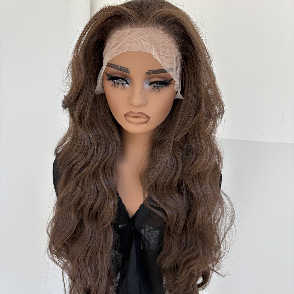 Synthetic Hair Heat Resistant Women Brown Long Wavy Frontal Lace Wigs