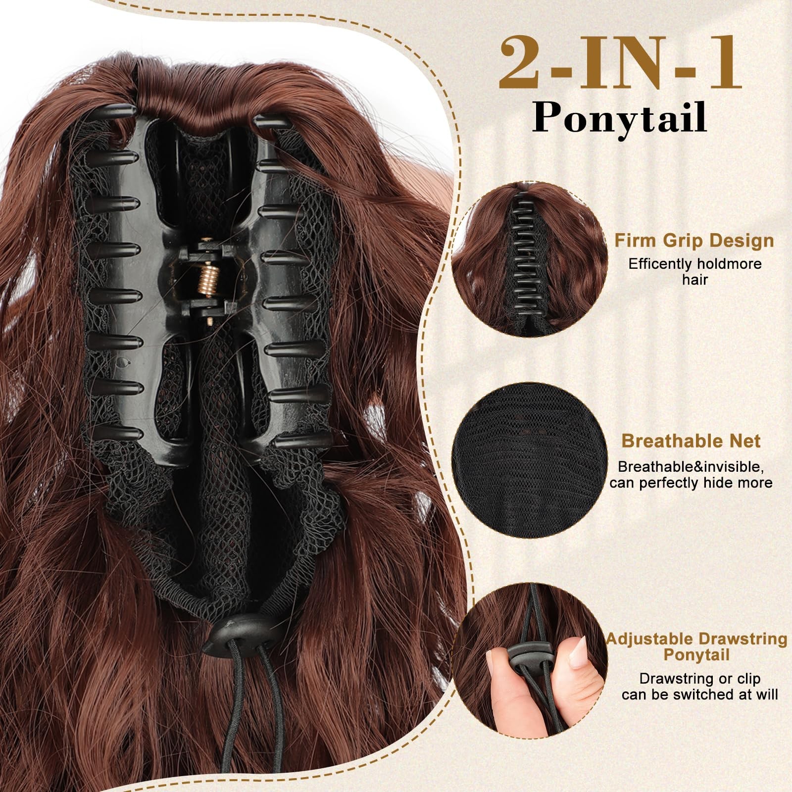 Stamped Glorious Ponytail Extension 18″ Curly Wavy Pony Tail Claw Multi Layered