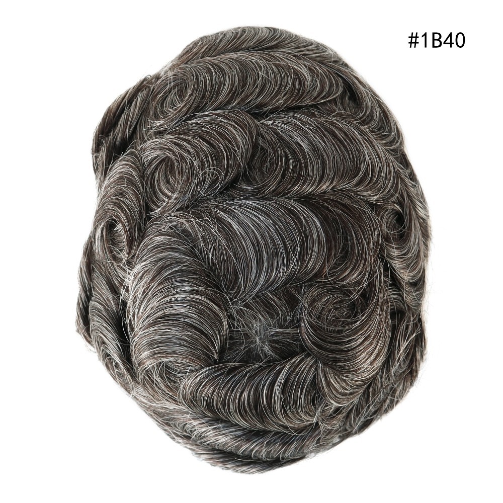Mens Toupee Human Hair Piece Ultra Thin Skin Knotted Men Hair Replacement System