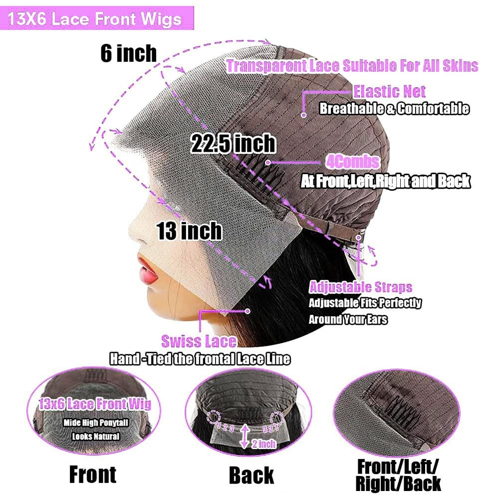 Punmasa 18 Inch Bob Wig Human Hair 13X6 Frontal Lace Wig 200 Density Highlight