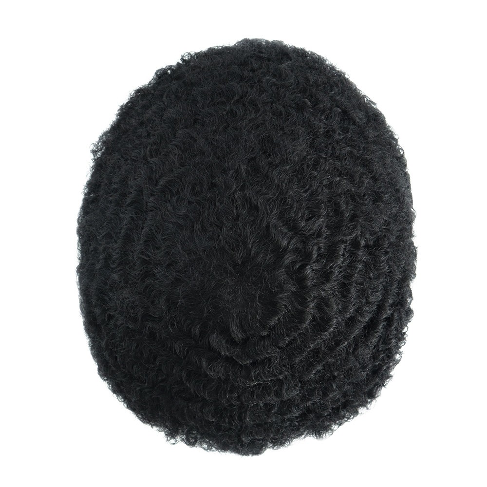 Toupee for Men Human Hair Afro Curl 10mm French Lace Black Hair System Pieces #1