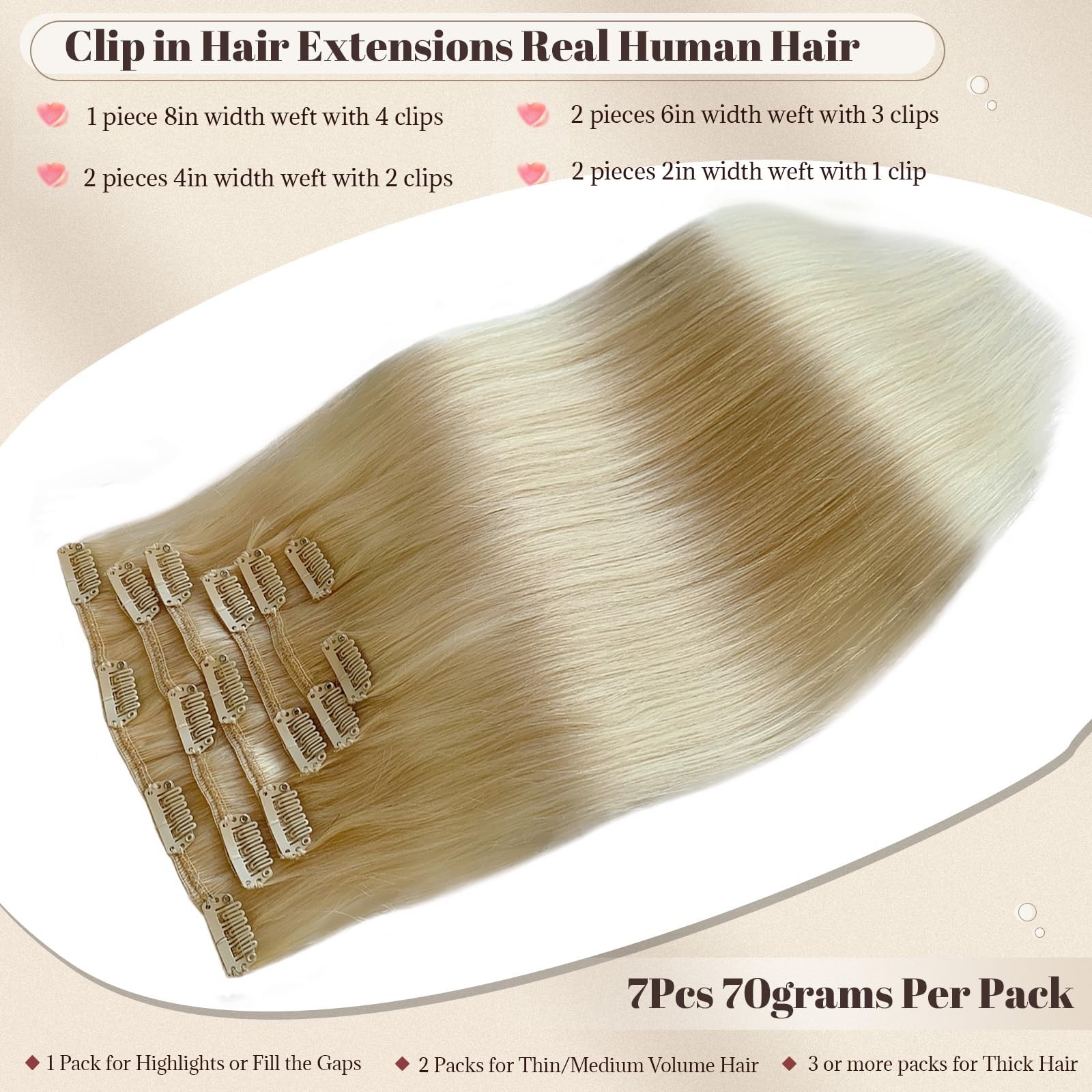Licoville Clip In Hair Extensions Real Human Hair 60 Platinum Blonde Human Hair