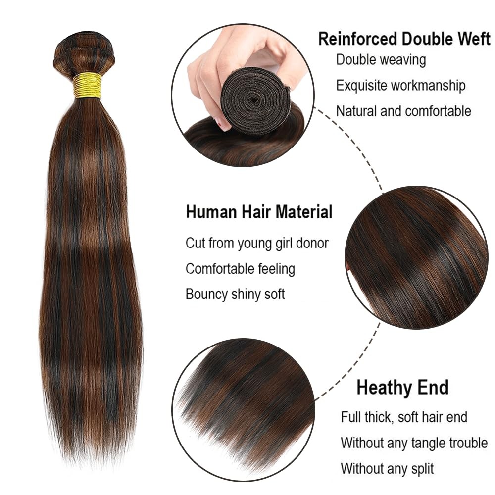 Fridnae P1B30 Bundles Highlight Straight Human Hair Bundle 8A Two Tone Black