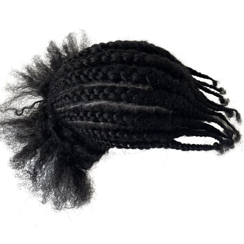 Jet Black Human HairCornrow Braids Unit 8×10 Full PU Toupee for Black Men