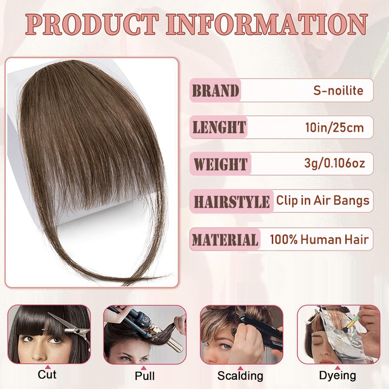 100% Remy Human Hair Bangs Fringe Clip in Air Thin Topper Hairpiece Extensions