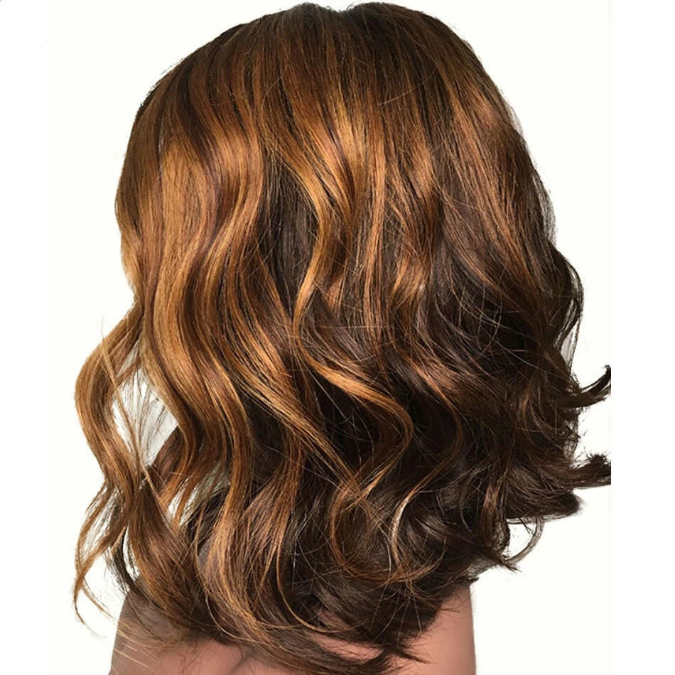 4×4 Lace Front Human Hair Wig Golden Brown Highlight Wigs Natural