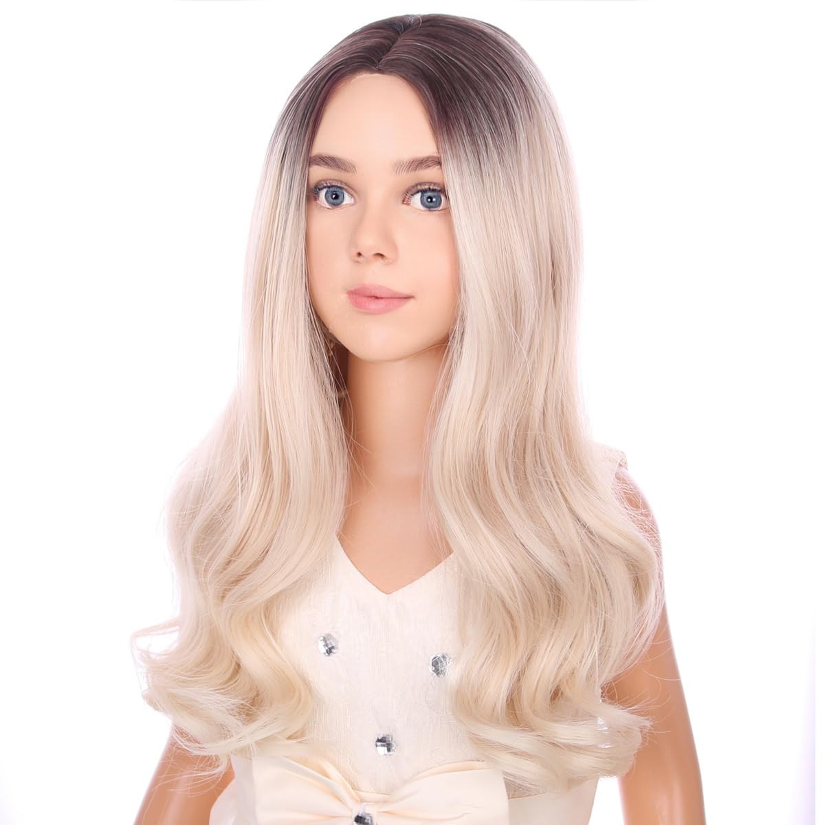 Long Blonde Wigs Long Curly Wavy Ombre Blonde Wig Middle Part Girls Wigs Heat…