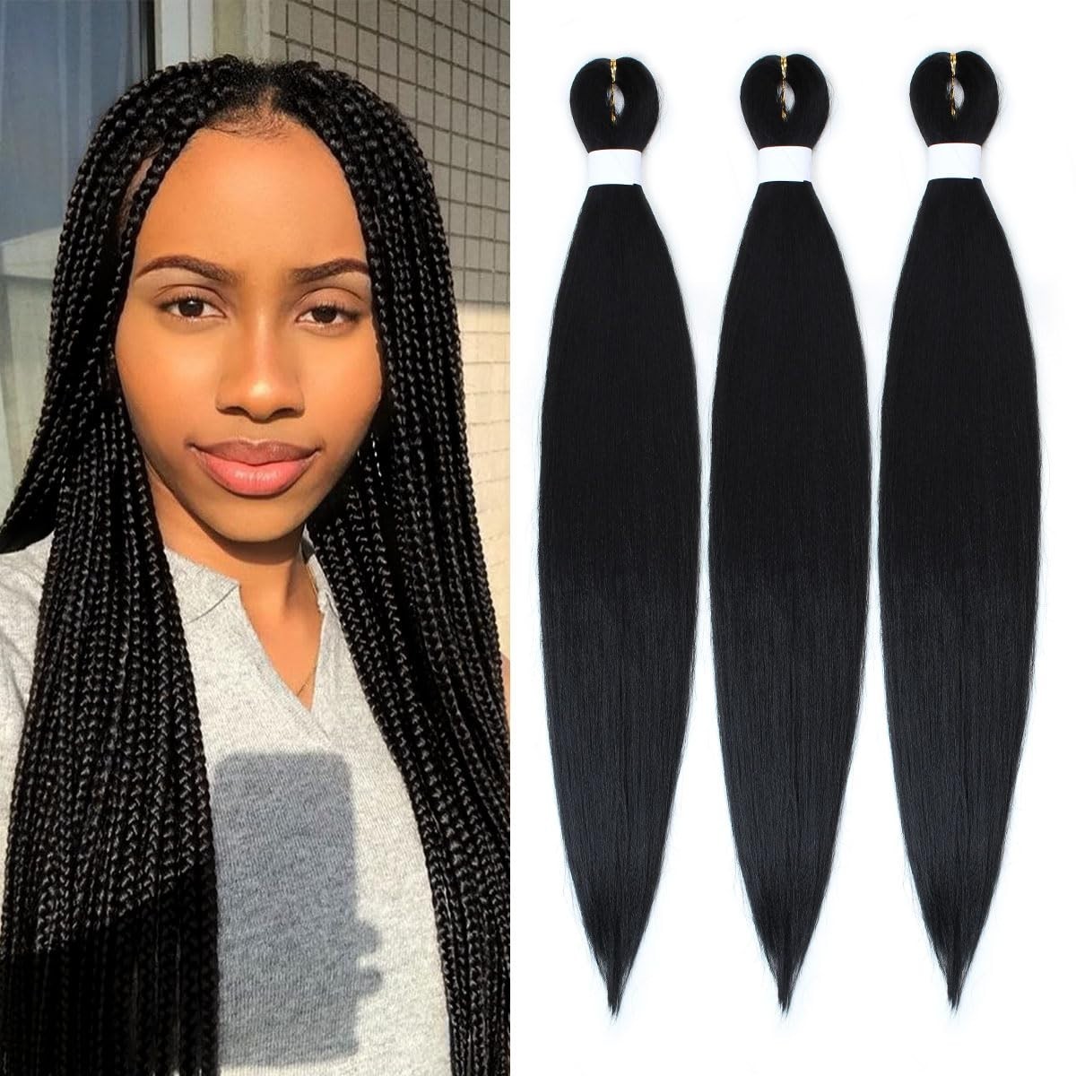 26 inch 3Packs (3 OZ.) Prestretched Braiding Long Hair Extensions Synthetic
