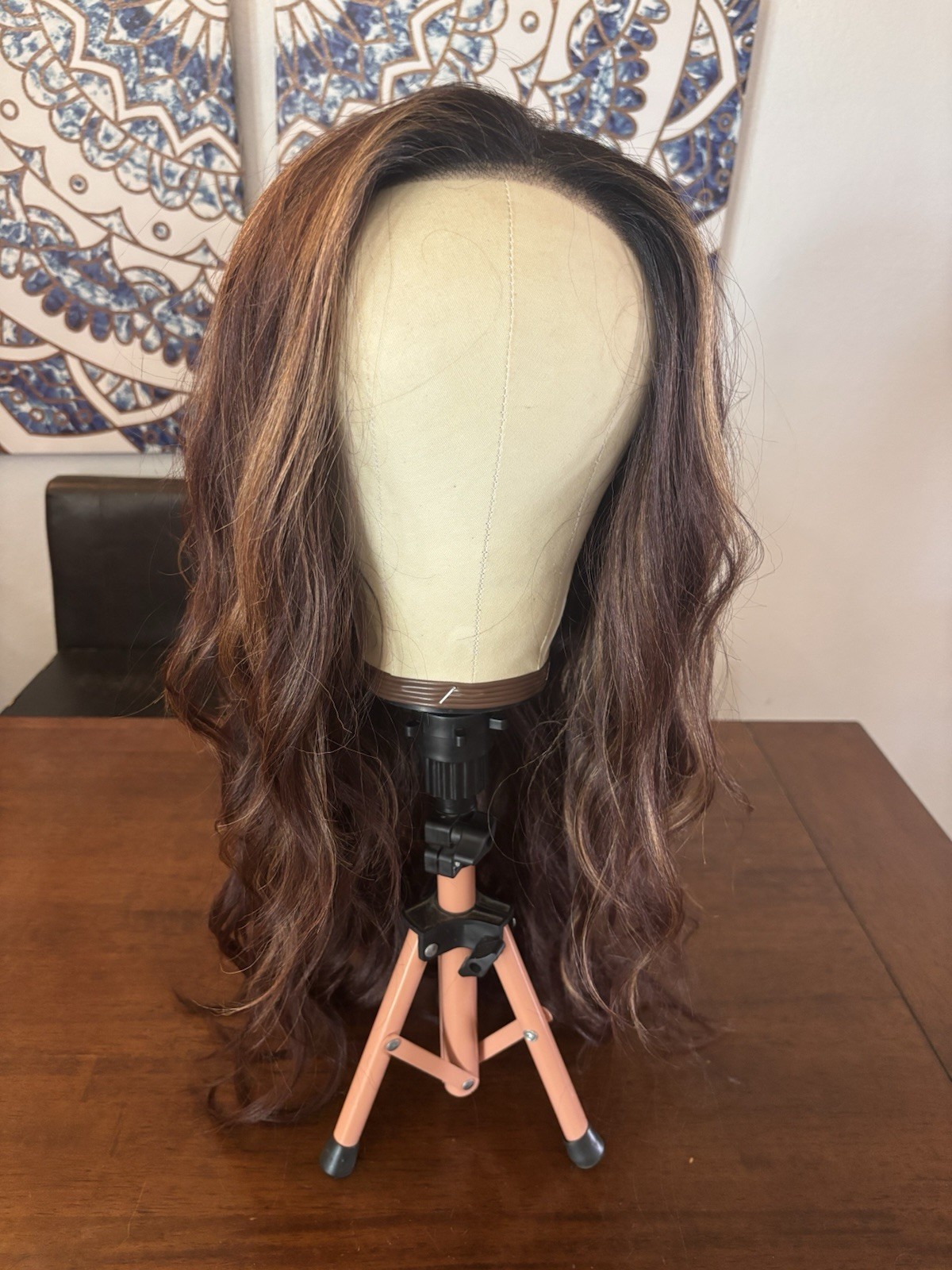Luxury Lace Front Free Part Synthetic Heat Safe Brunette With Highlights ￼