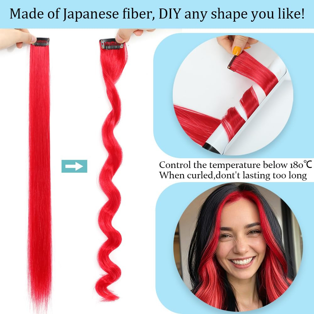 12PCS Red Clip in Hair Extensions 22 Inch Long Straight Heat Resistant