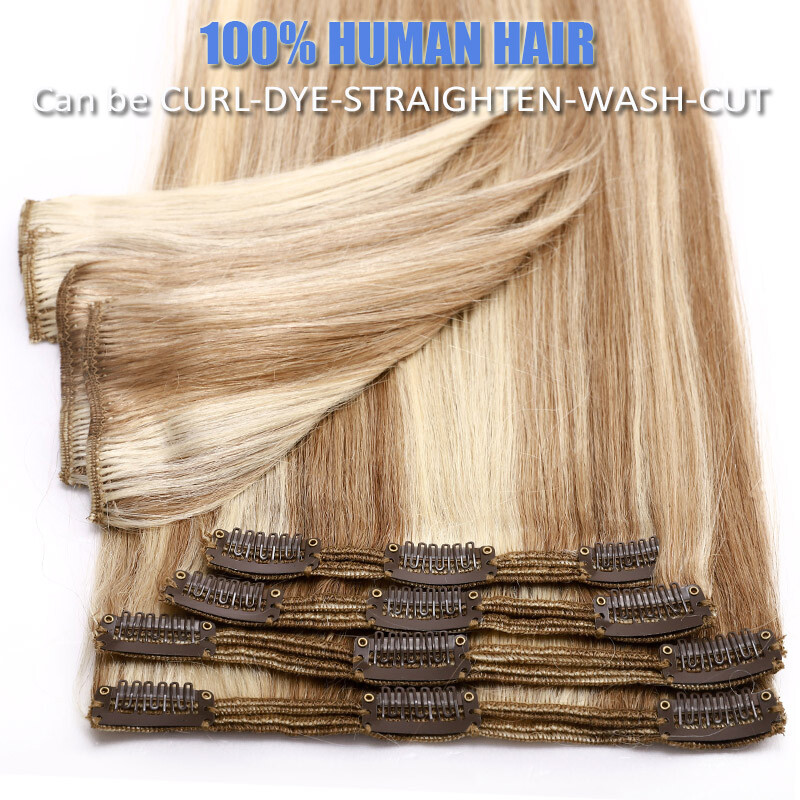 Extra Thick Double Wefted Human Hair Exensions Clip In Remy Weave 200G Full Head