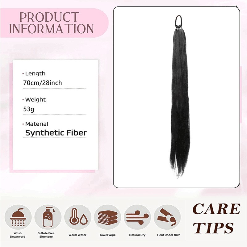 Long Straight Ponytail Extension For Women Elastic Band Synthetic Hairpiece