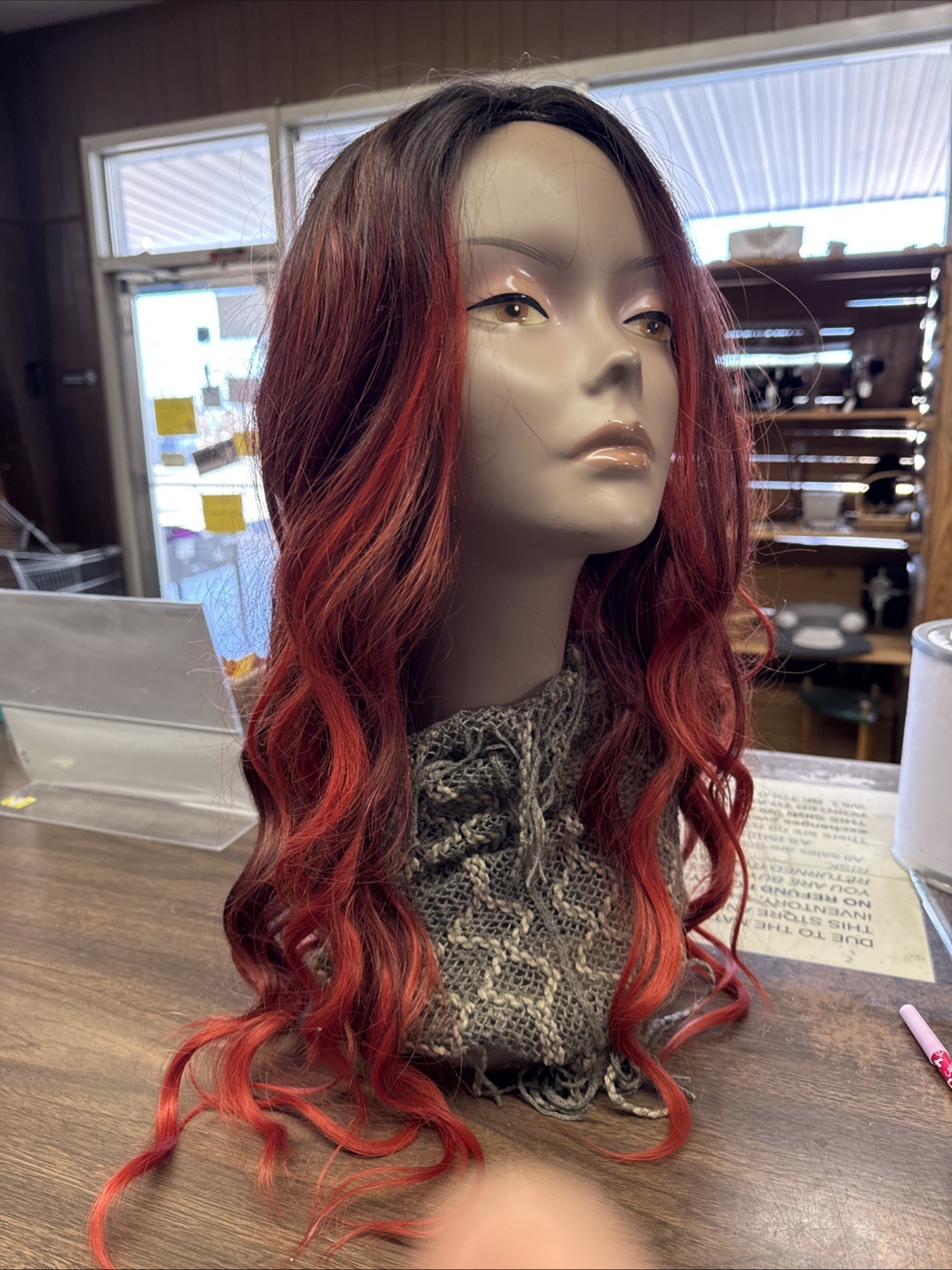 E Synthetic Long Red And Black Ambre Wig 26”