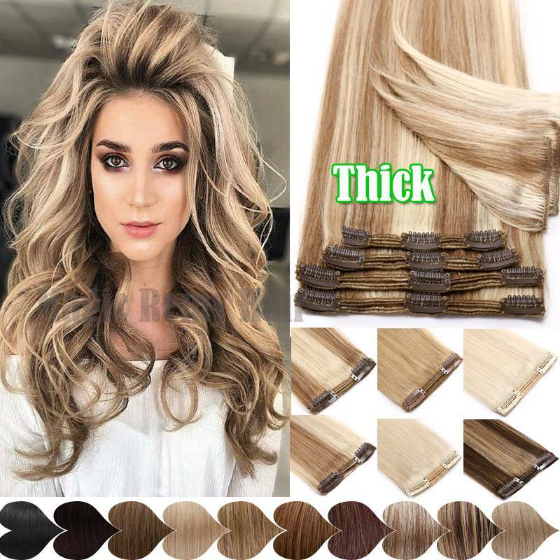 Luxury THICK 170G+ Clip In 100 Remy Human Hair Extensions Double Weft Full Head