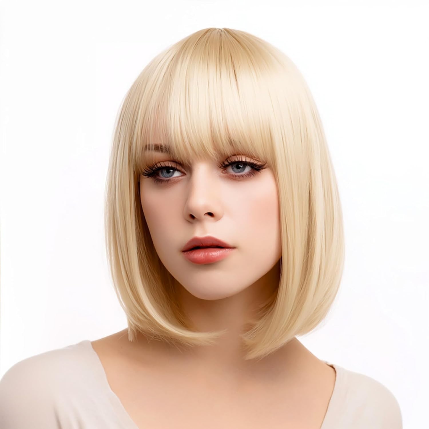 12″ Blonde Straight Bob Wig for Women Cosplay Party 105E668780