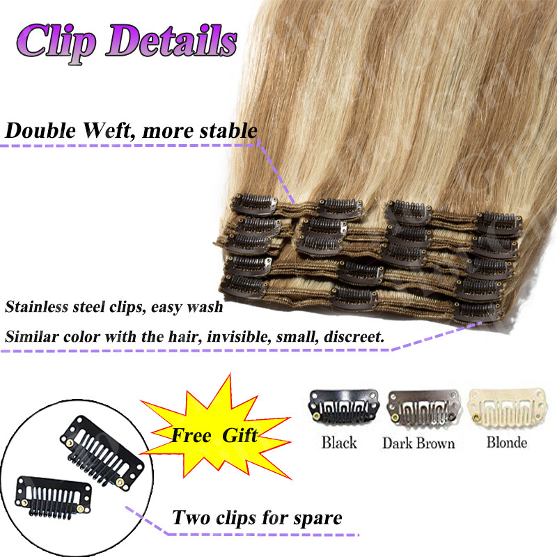 Big THICK Clip In 100% Real Remy Human Hair Extensions Full Head Double Weft US