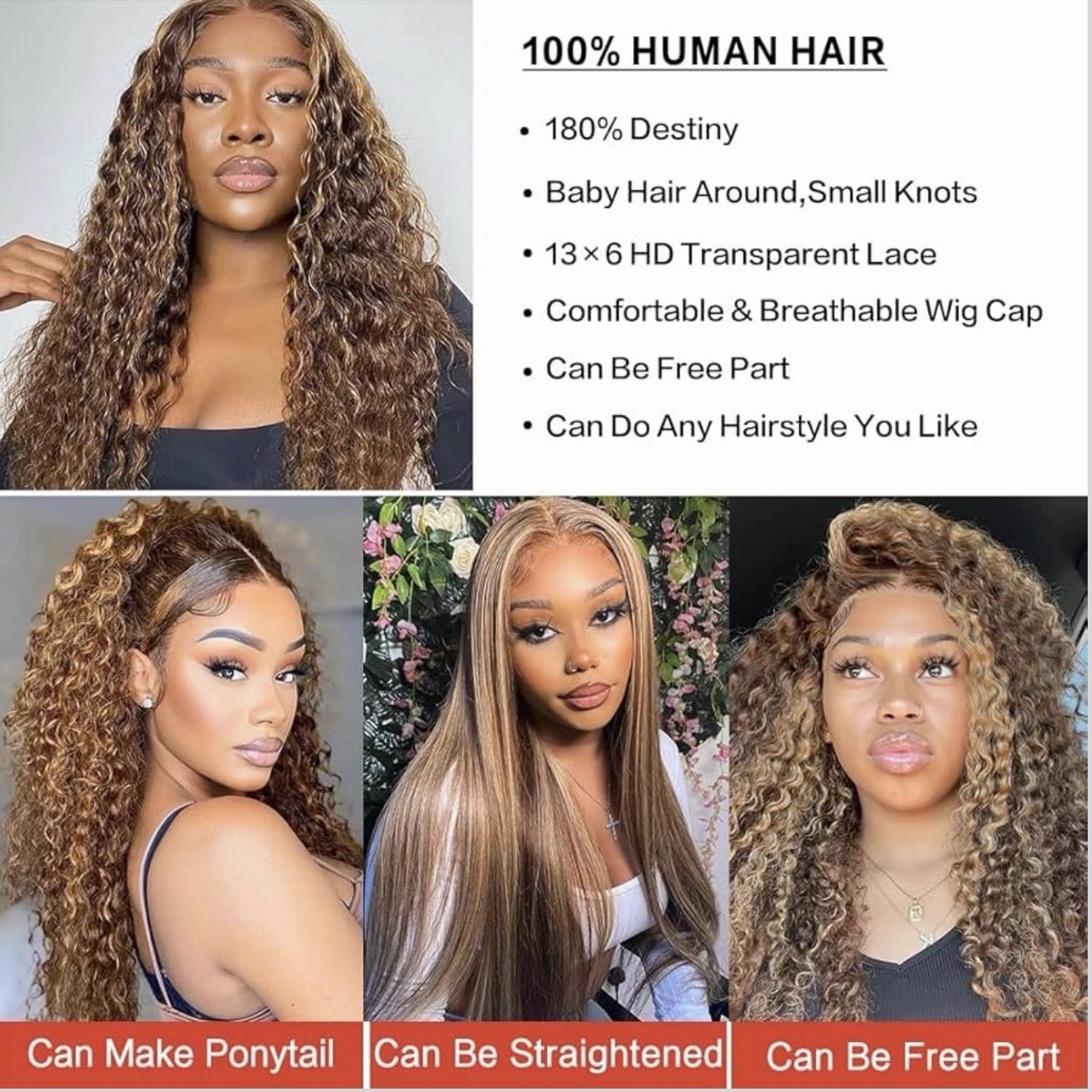 Highlight Ombre 13×6 Lace Front Wig Human Hair Deep Wave Honey Blonde Glueless